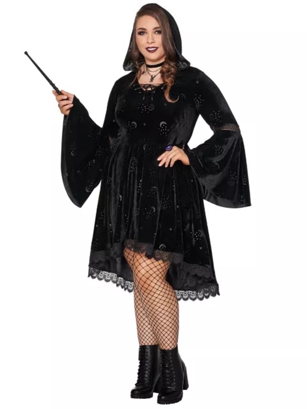 Spirit Velvet Witch Hi-Low Dress with Hood Size 1X